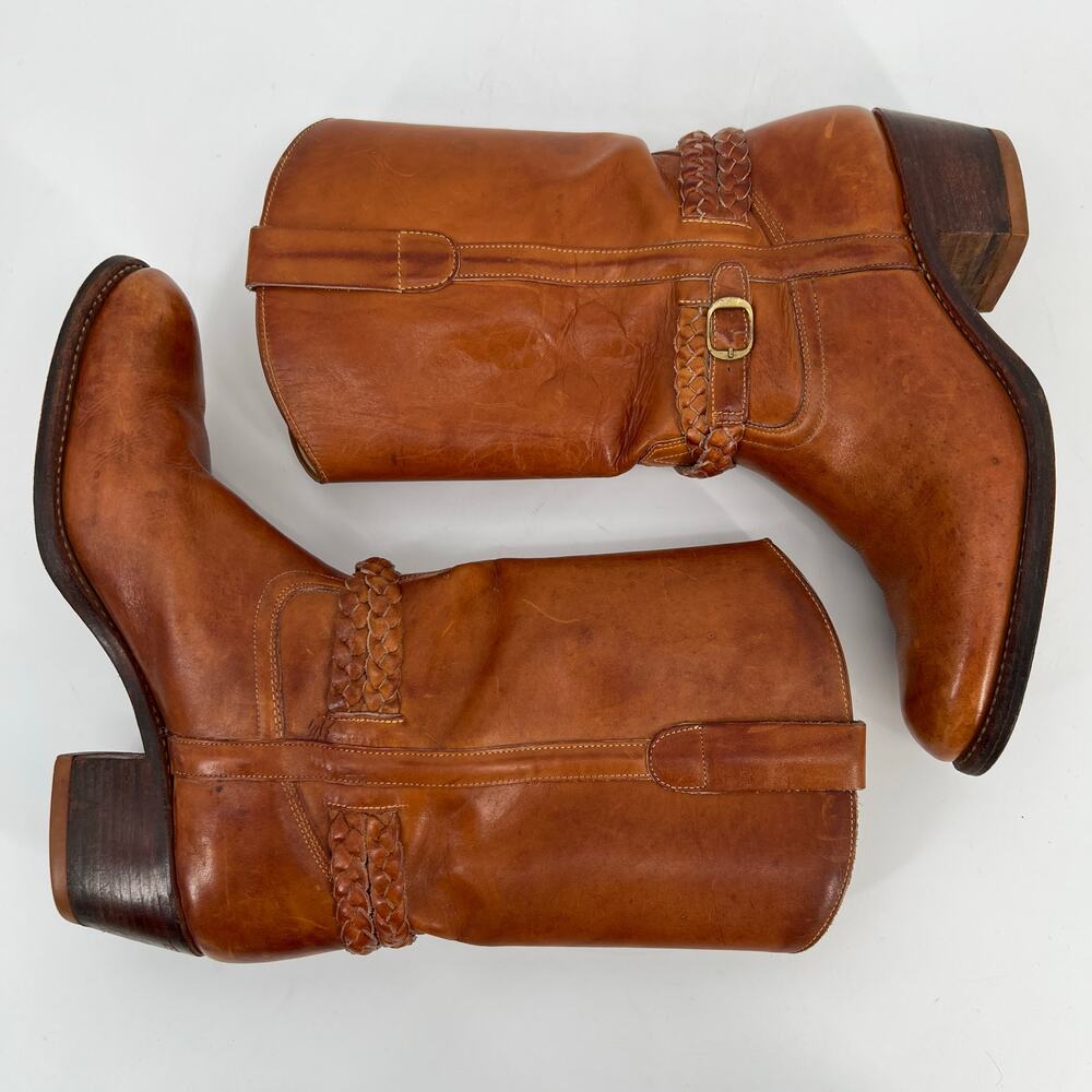 Vintage Father and Son Western Boots Mens 8.5 D Cognac Brown Leather Belted READ - Picture 5 of 14